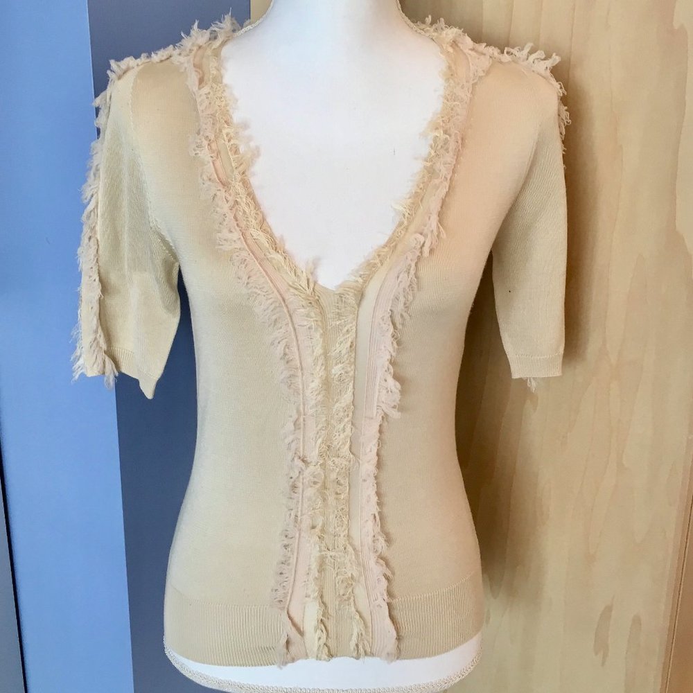 Nina Ricci Cream Short Sleeve Sweater - Size S